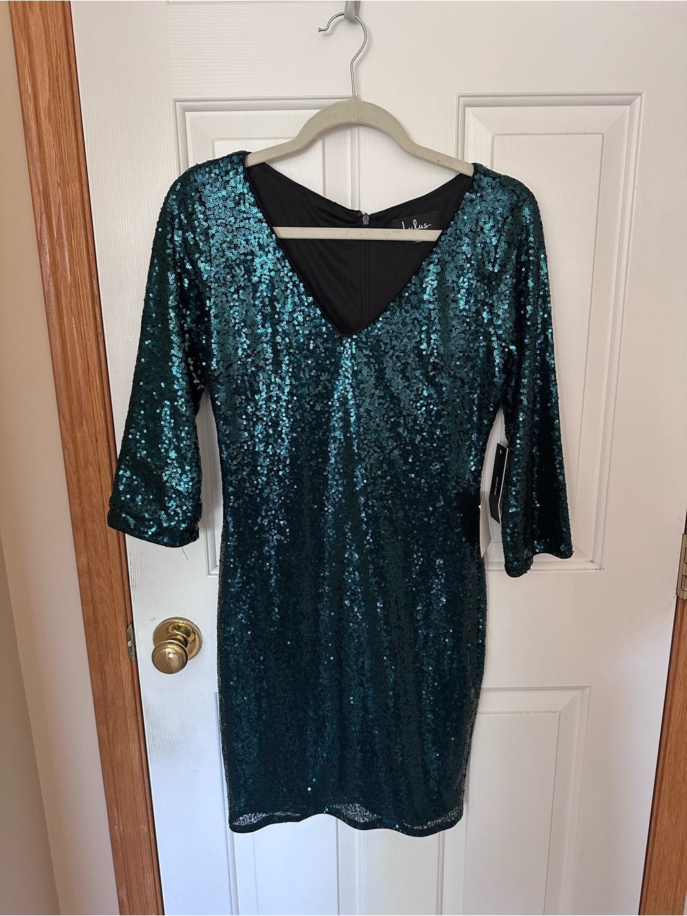 Lulu's Emerald Green Sequin V-Neck Mini Dress